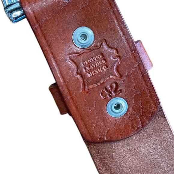 Red Brown Leather Mens 42 Western Belt Tan Dark Brown Stitching Southwest Cowboy - Picture 9 of 9